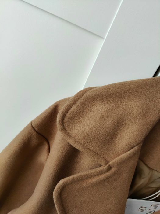 Elegancki płaszcz beż karmel camel klasyk midi długi 40 L