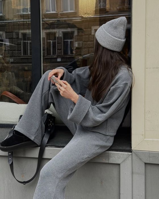 Штани палаццо вʼязані колір графіт