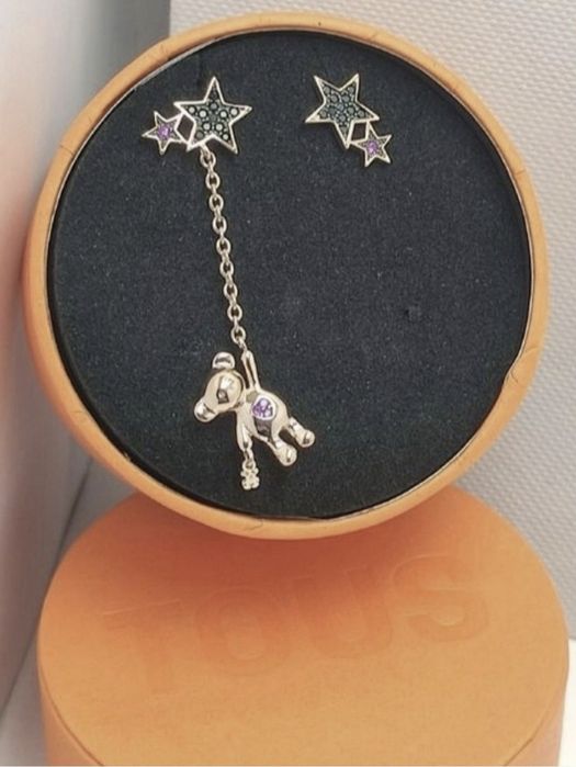 Kolczyki z misiem różowe srebro vermeil 925 z szafirami i rubinami