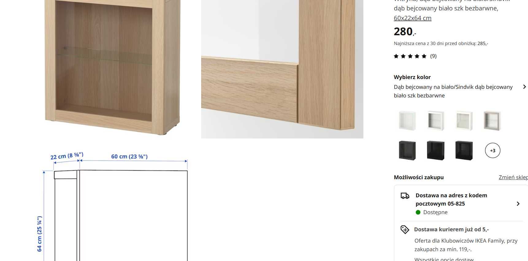 Ikea Besta witryny lub pełne drzwi dąb 60x22x64 i 60x22x38 zestaw 4szt