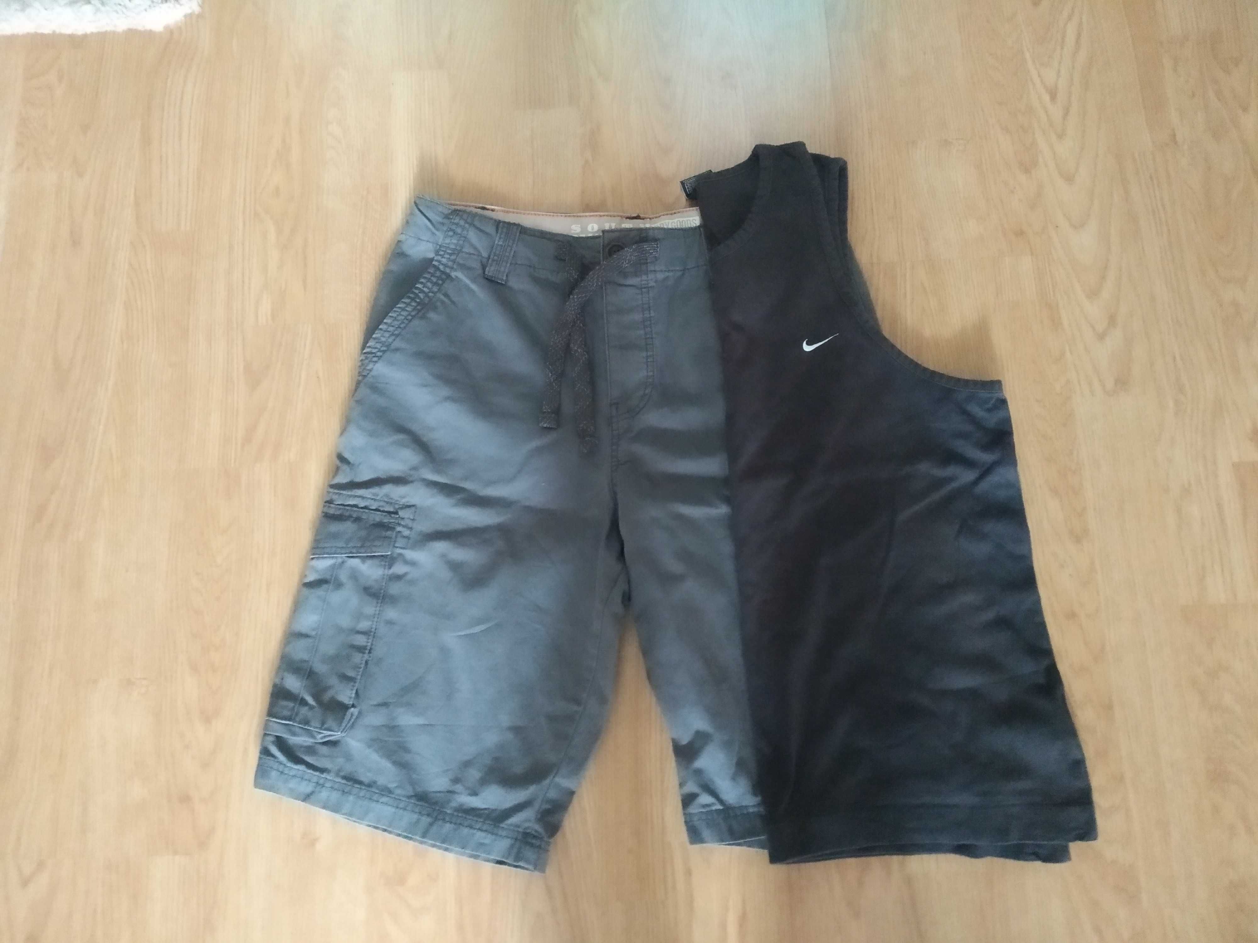 krótkie bojówki 32 W + koszulka NIke M/L