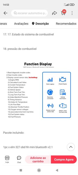 Aparelho diagnostico carro