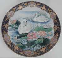 Retro Vintage Antigo Prato 26cm Porcelana Japão Todo Decorado Cisnes