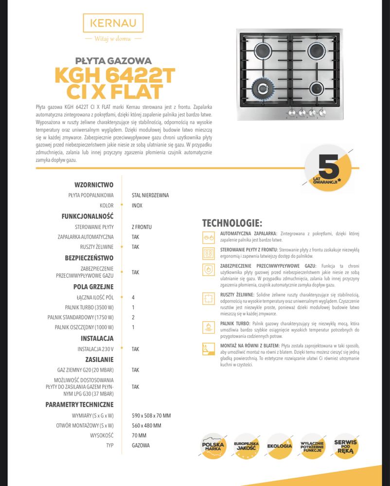Płyta gazowa KERNAU + 2 węże 1,5 m gratis