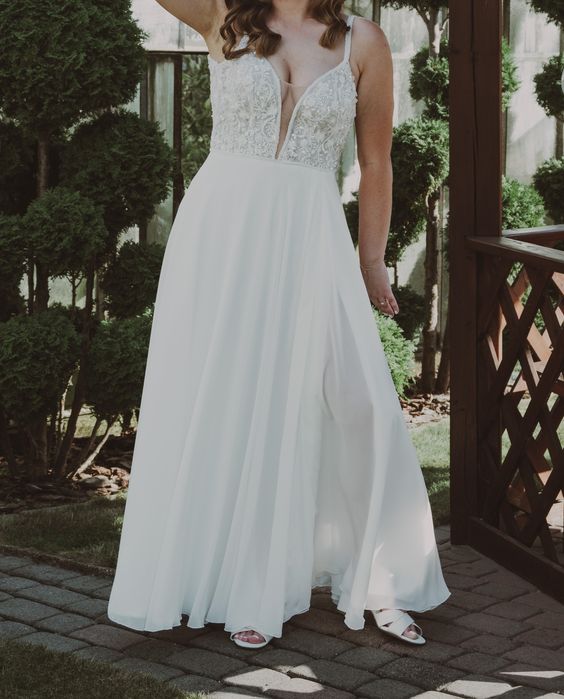 Suknia ślubna muślin koronka