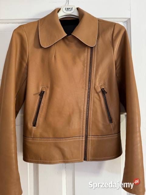 Massimo Dutti kurtka skórzana damska XS camel brąz skóra naturalna