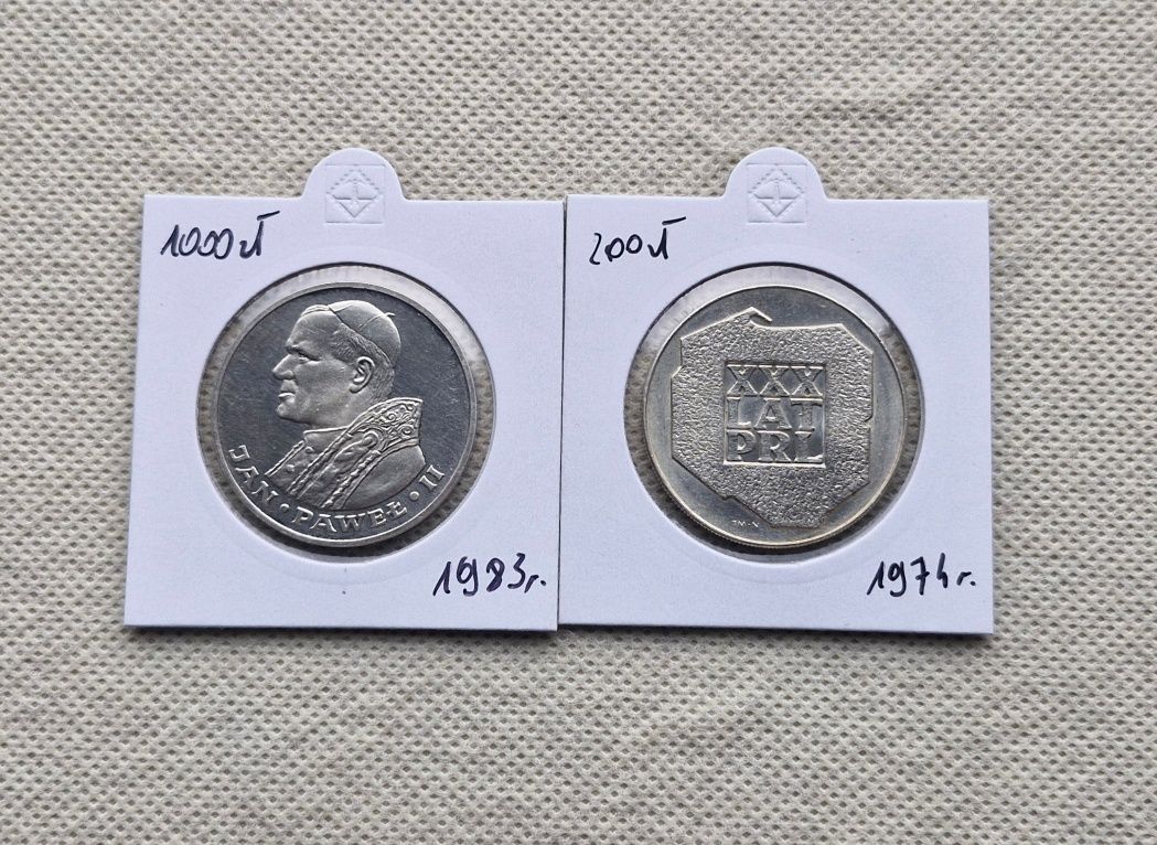 1000 Jan Paweł II, 200 zl XXX PRL - 2 srebrne monety kolekcjonerskie