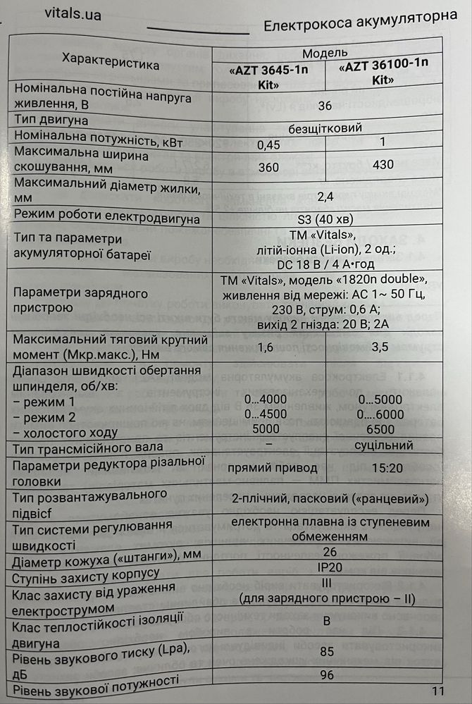 АКЦІЯ ! Тример акумуляторний Vitals AZT 3645-1n Kit  2 акб 4 А/г та ЗП