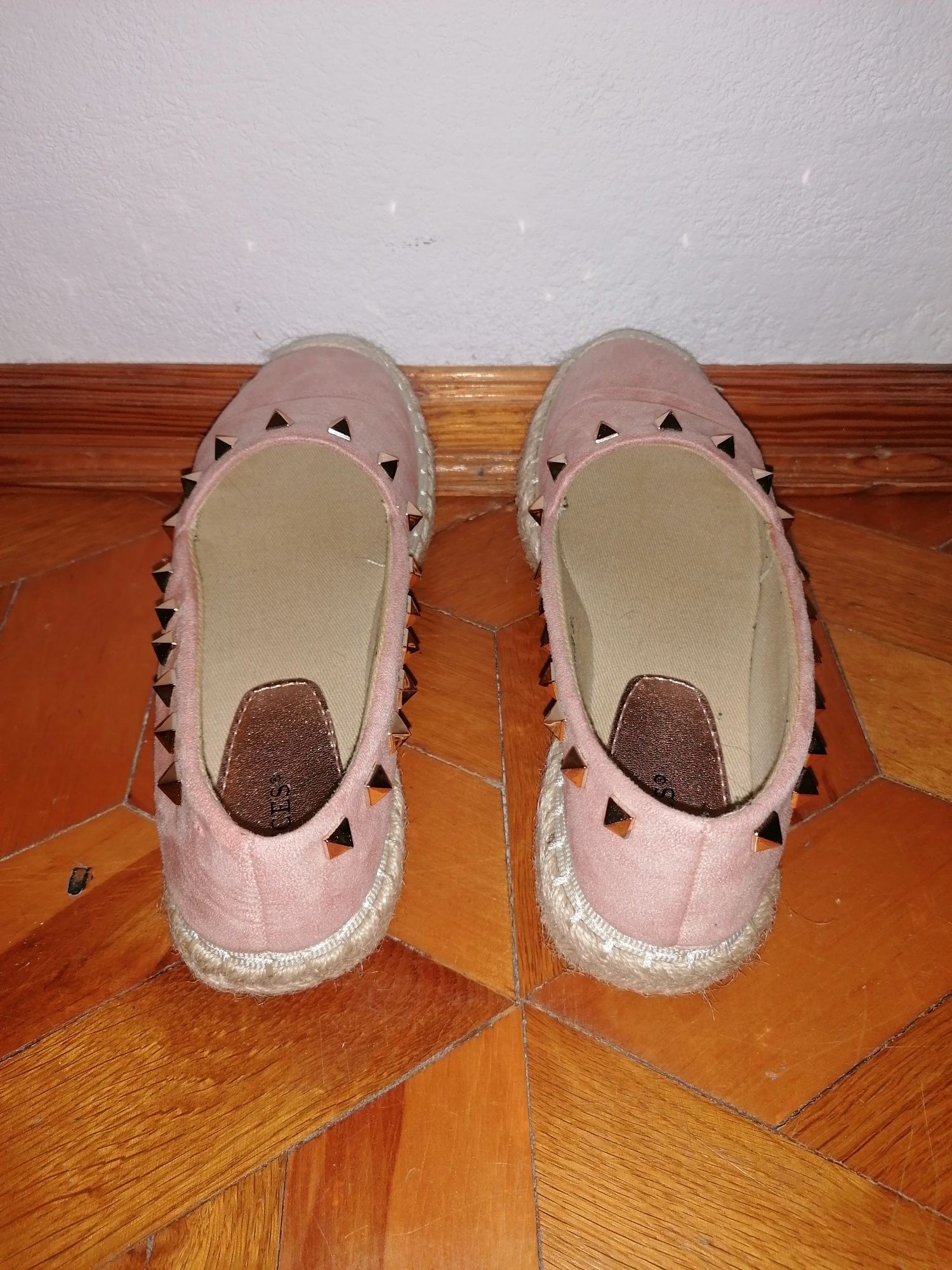 Buty, Różowe espadryle, slomiana podeszwa, rozmiar 36