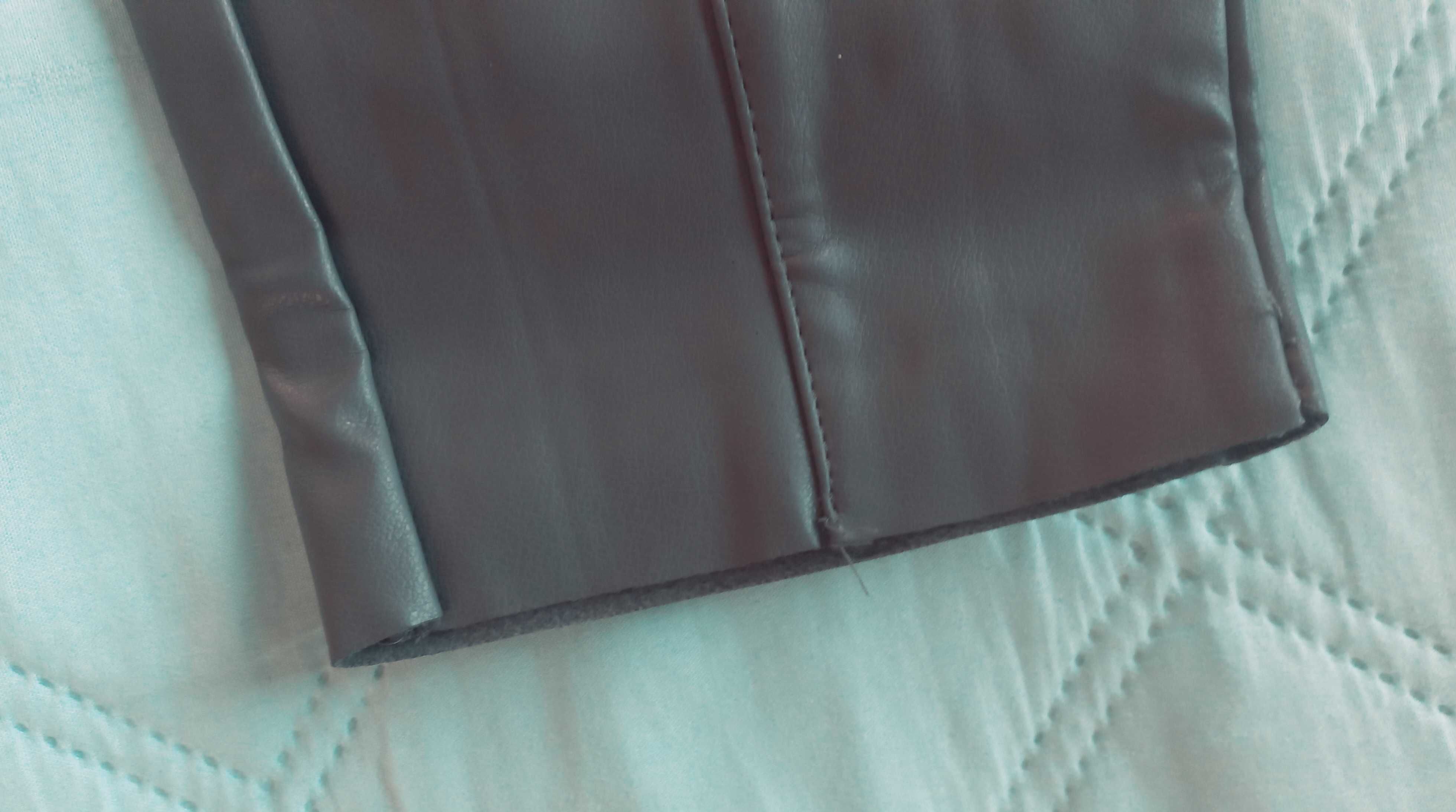 Używane szare eleganckie spodnie z ekoskóry - H&M - XL
