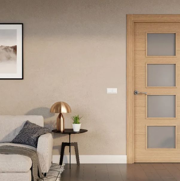 Porta interior carvalho mel em vidro 75cm esquerda