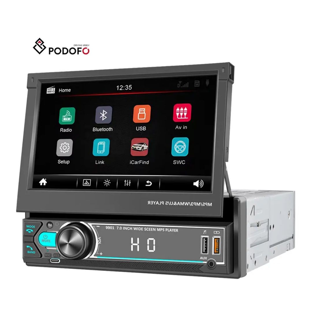Rádio 1din 7" Retrátil Bluetooth Dual USB Fast Charging Mirrorlink FM