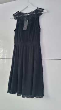Zwiewna sukienka czarna koronka ONLY 36 S