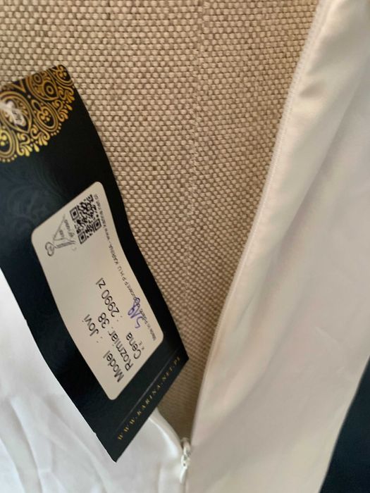 Nowa Elegancka Suknia Ślubna Ivory Koronka Guziki M 38 kwiaty 3D boho