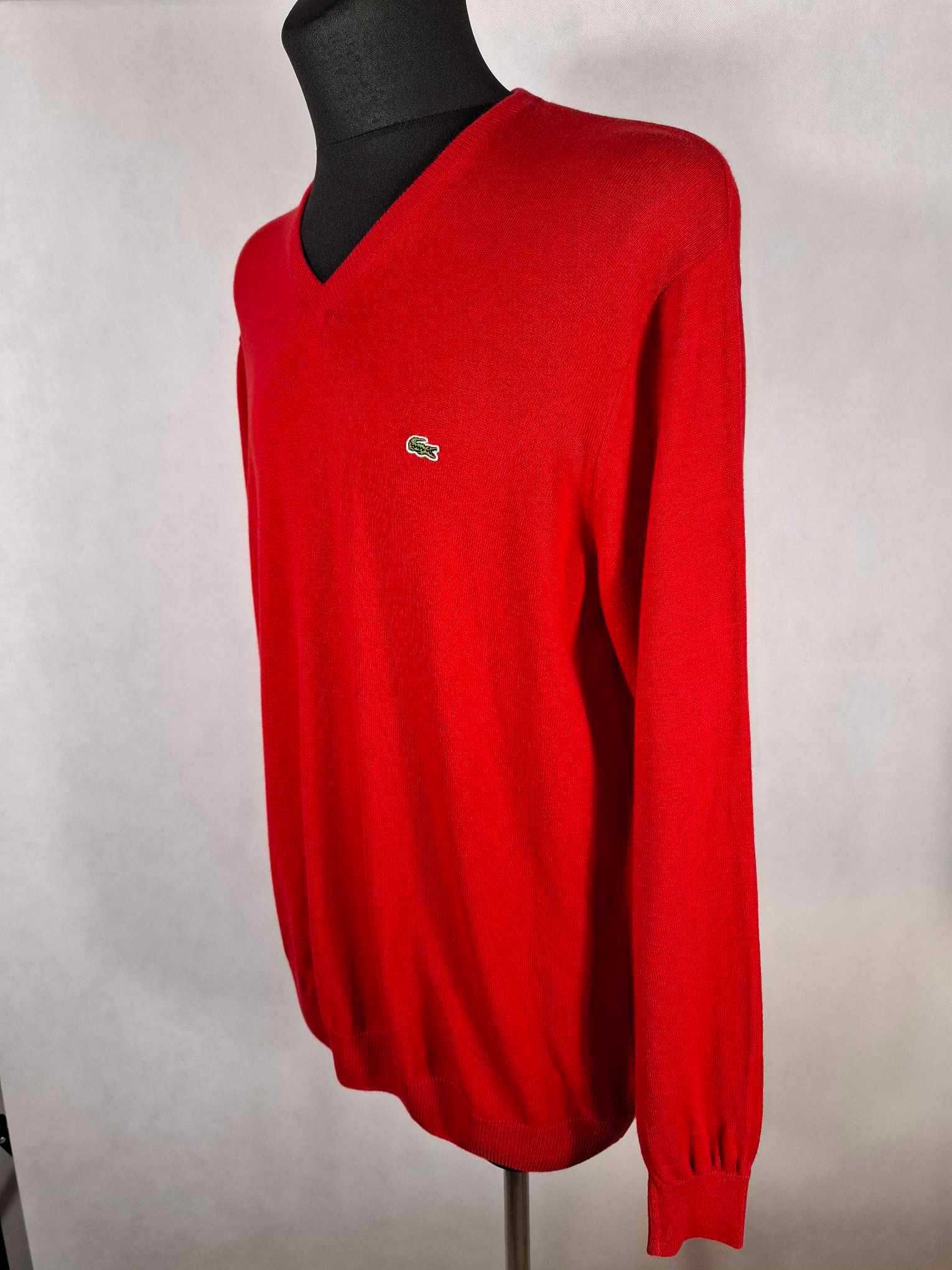 LACOSTE V-neck Sweter Męski Czerwony 7 XL Bawełna 100% Super Stan
