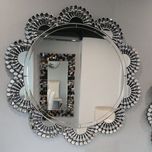 Srebrne lustro glamour okrągłe wiszące śr.93cm M-0535