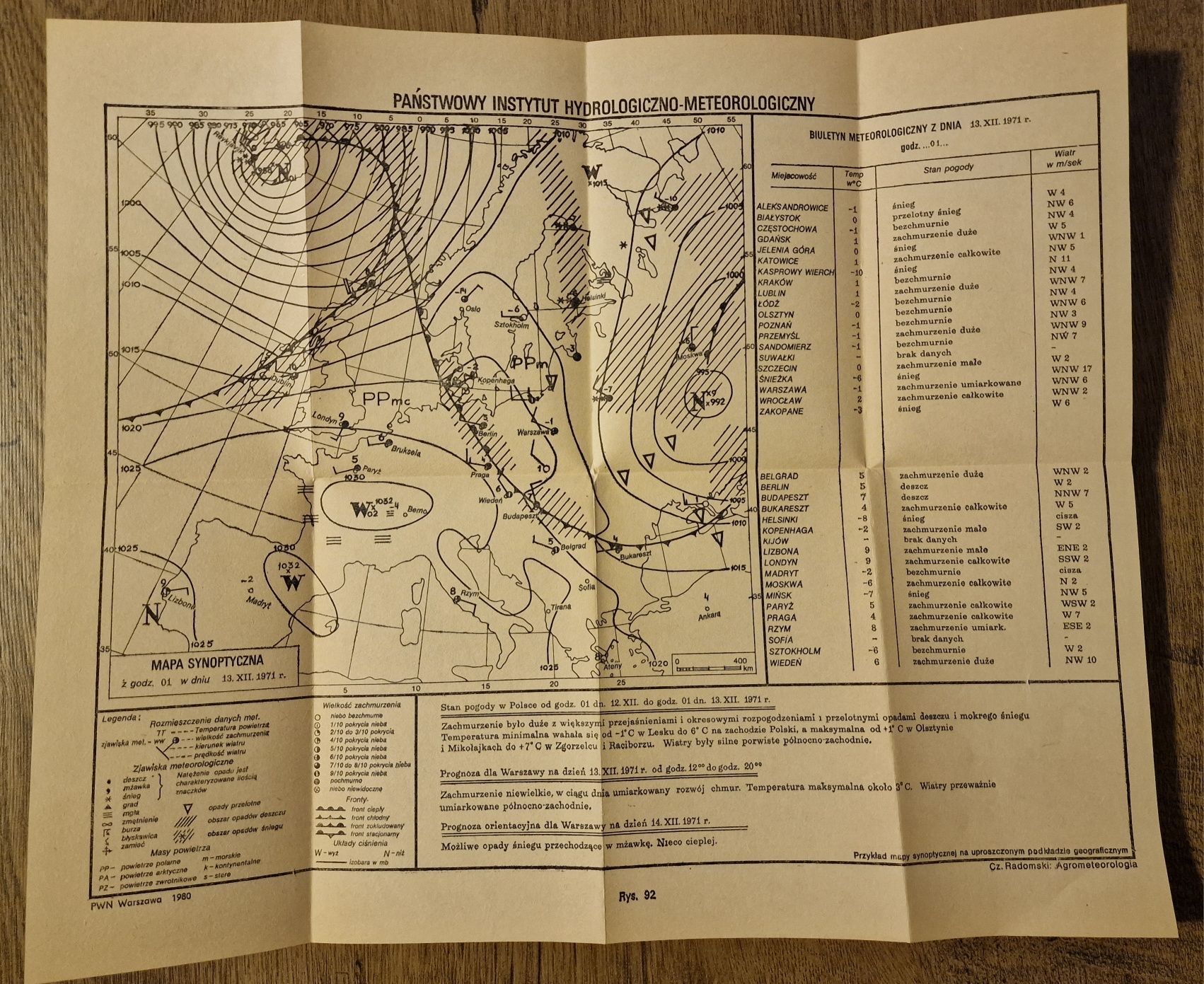 Stara Mapa Synoptyczna z 13.XII.1971r.