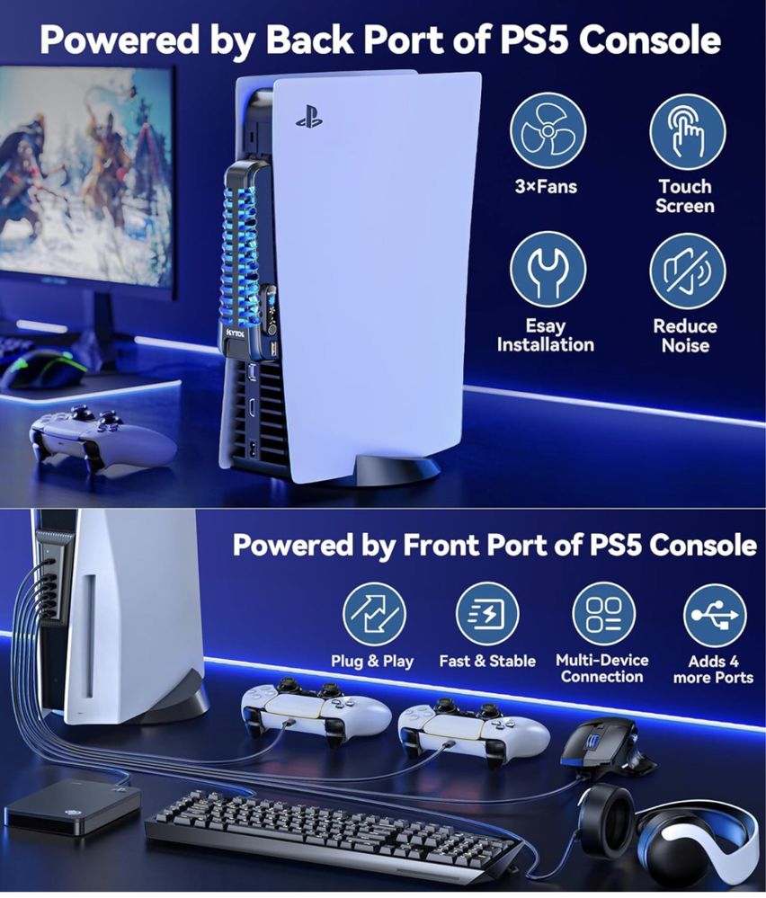 Комплект (‎KT-P5278) - охолодження для Sony PS5 із USB-концентратором