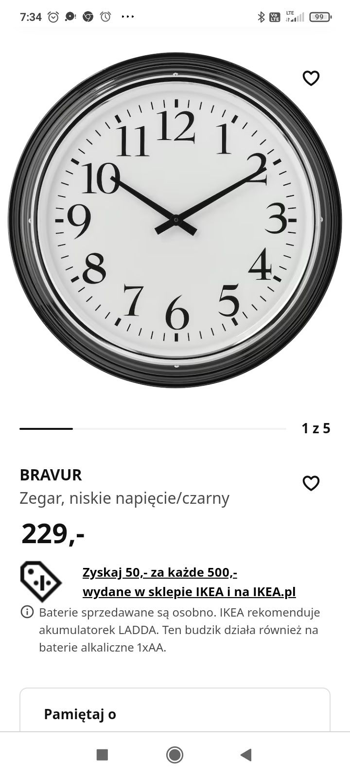 Zegar,zegarek , Ikea ,bravur, średnica 59 cm