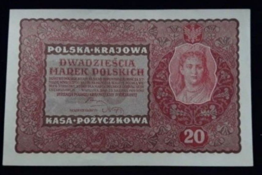 Sprzedam banknot 20 Marek Polskich 1919 roku. Seria FG. Stan1