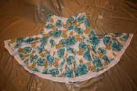 Spódnica spódniczka biała niebieskie turkusowe kwiaty klosz M L 38 40