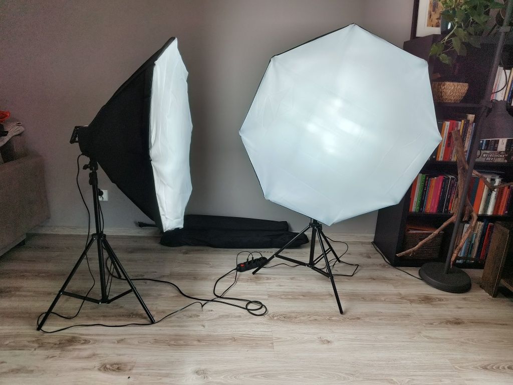 Zestaw lamp LED do fotografii i filmu - żarówki, lampy, softbox