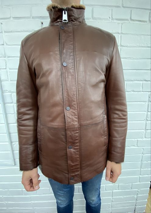 Куртка чоловіча шкіряна зимова Ares мєх цегейка
