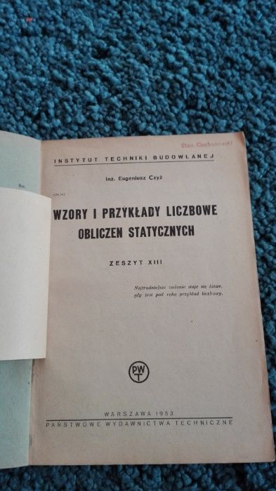 Wzory i przykłady liczbowe obliczeń statycznych, zeszyt XIII, E. Czyż