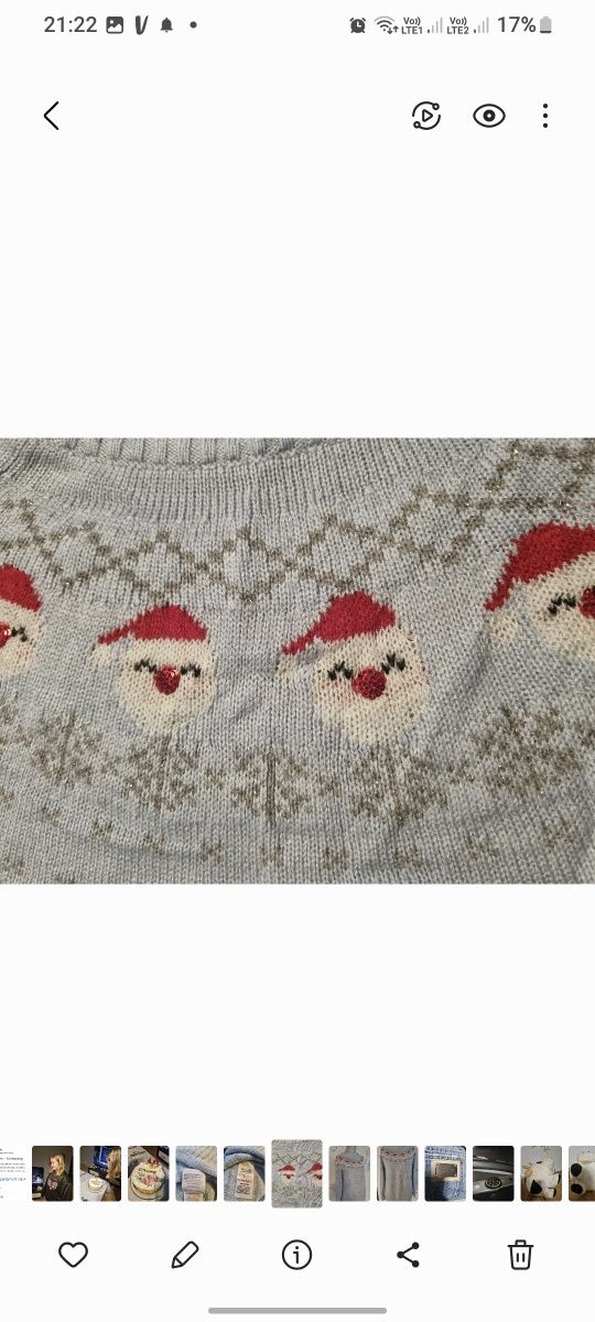 Sweter świąteczny L damski sweterek niebieski mikołaje błękitny