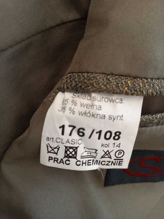 Męska marynarka, szaro-zielona, 176/108, 65% wełna