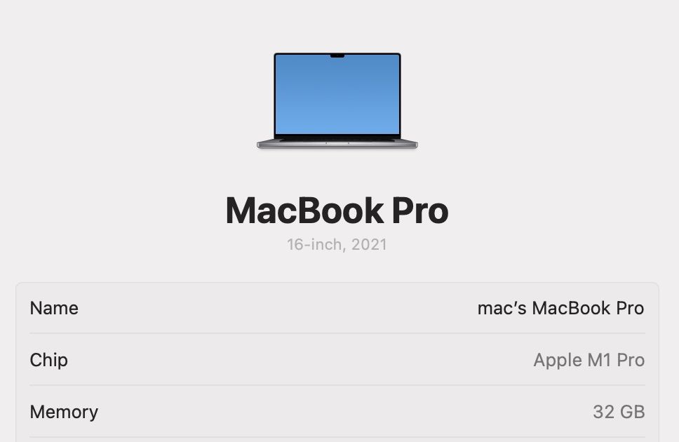 MacBook Pro 16 2021 32GB 1TB Space 92%