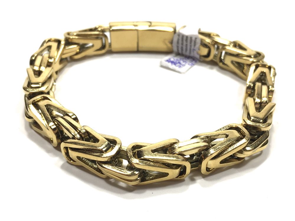 Męska bransoleta splot Królewski•wybita próba pozłacana 14K pr. 0,585
