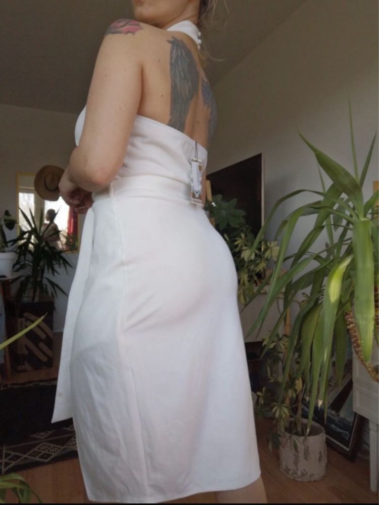 Biała sukienka midi tuba pasek 44 xxl 42 XL boohoo bodycon
