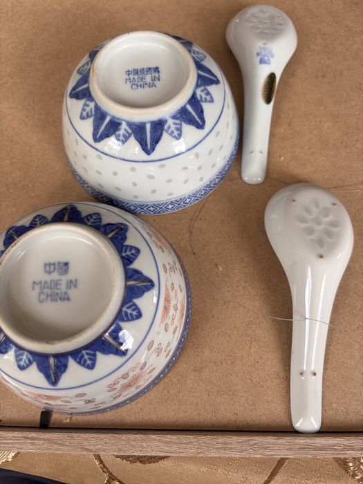 Chińskie miseczki z łyżkami porcelana lata 70