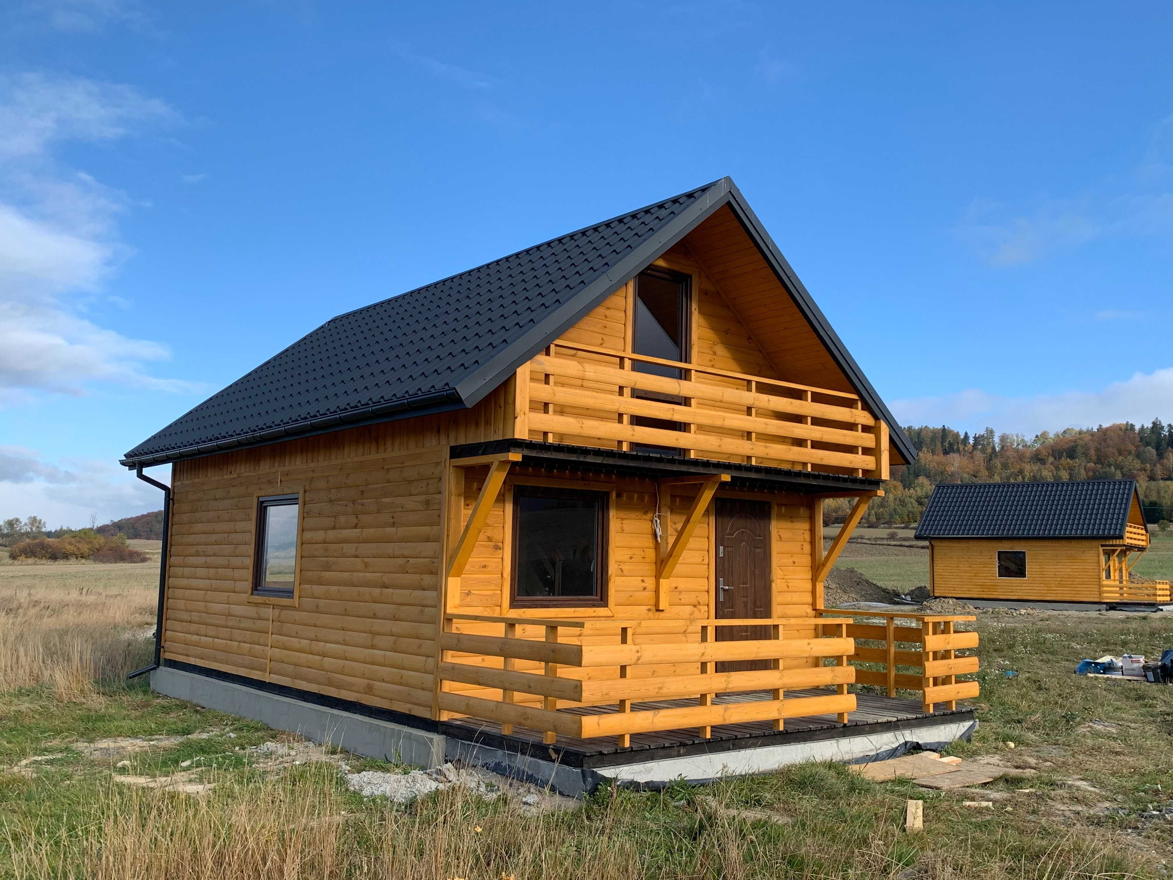 Dom drewniany, całoroczny, 70m2, taras, balkon, piętro 2 pokoje