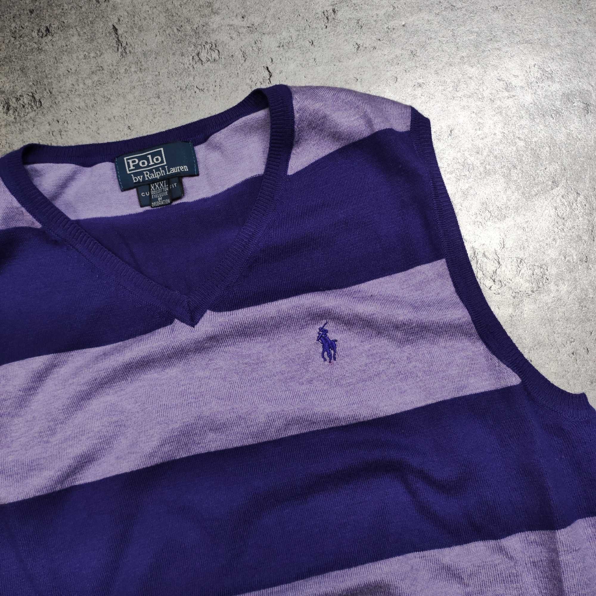 MĘSKA PREMIUM Designer Kamizelka Polo Ralph Lauren Paski Sweter Fiolet