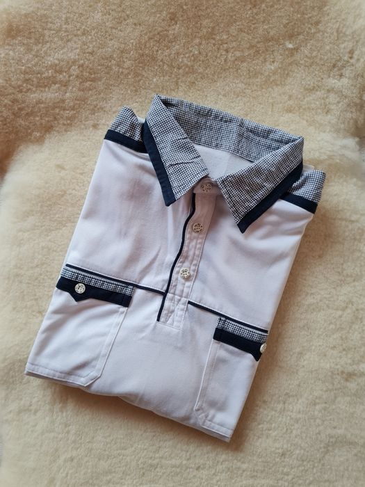 Koszulka polo biała granatowa zapiana na guziki męska