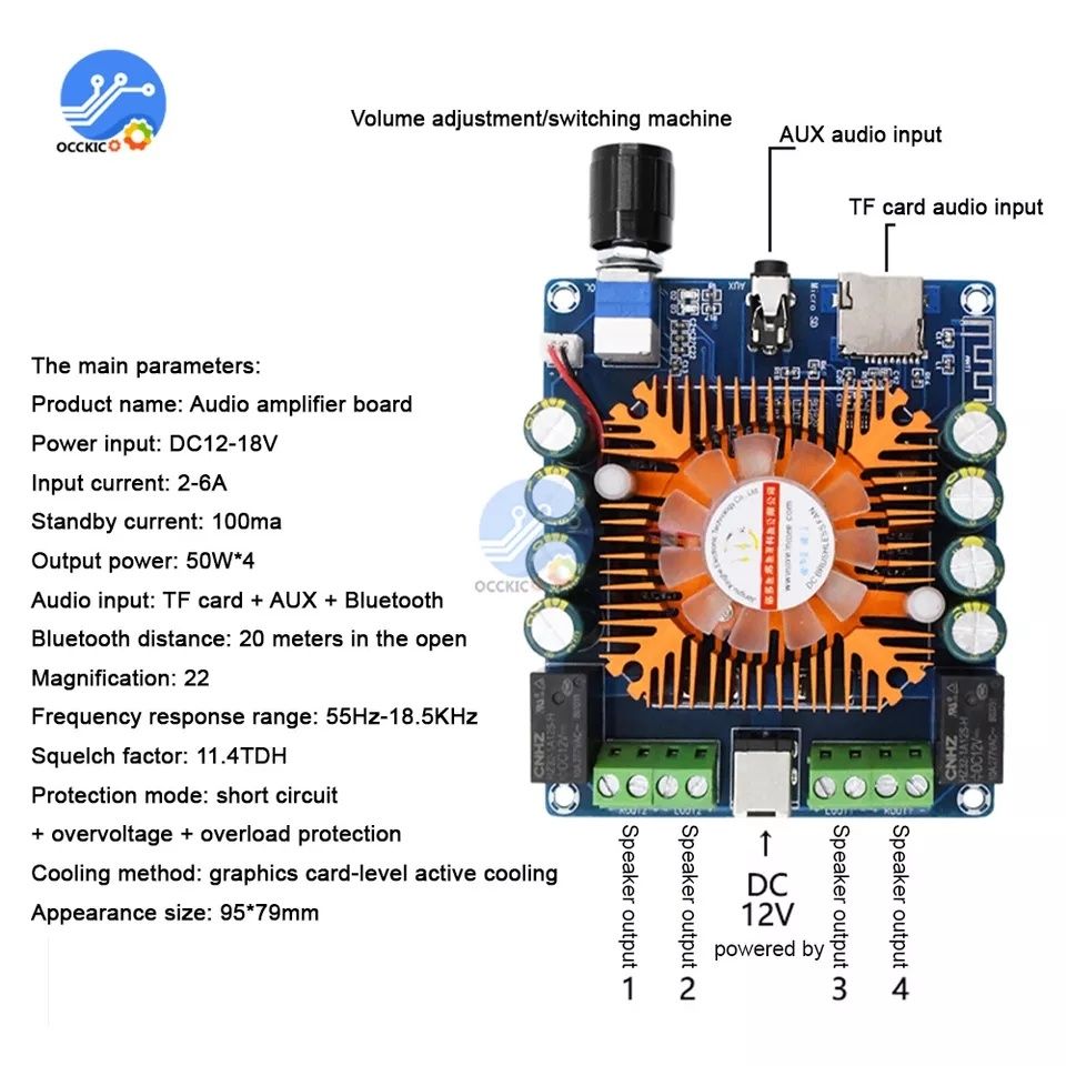 Bluetooth 5,0 усилитель мощности. 4x50 Вт TDA7850 класс AB . AUX вход