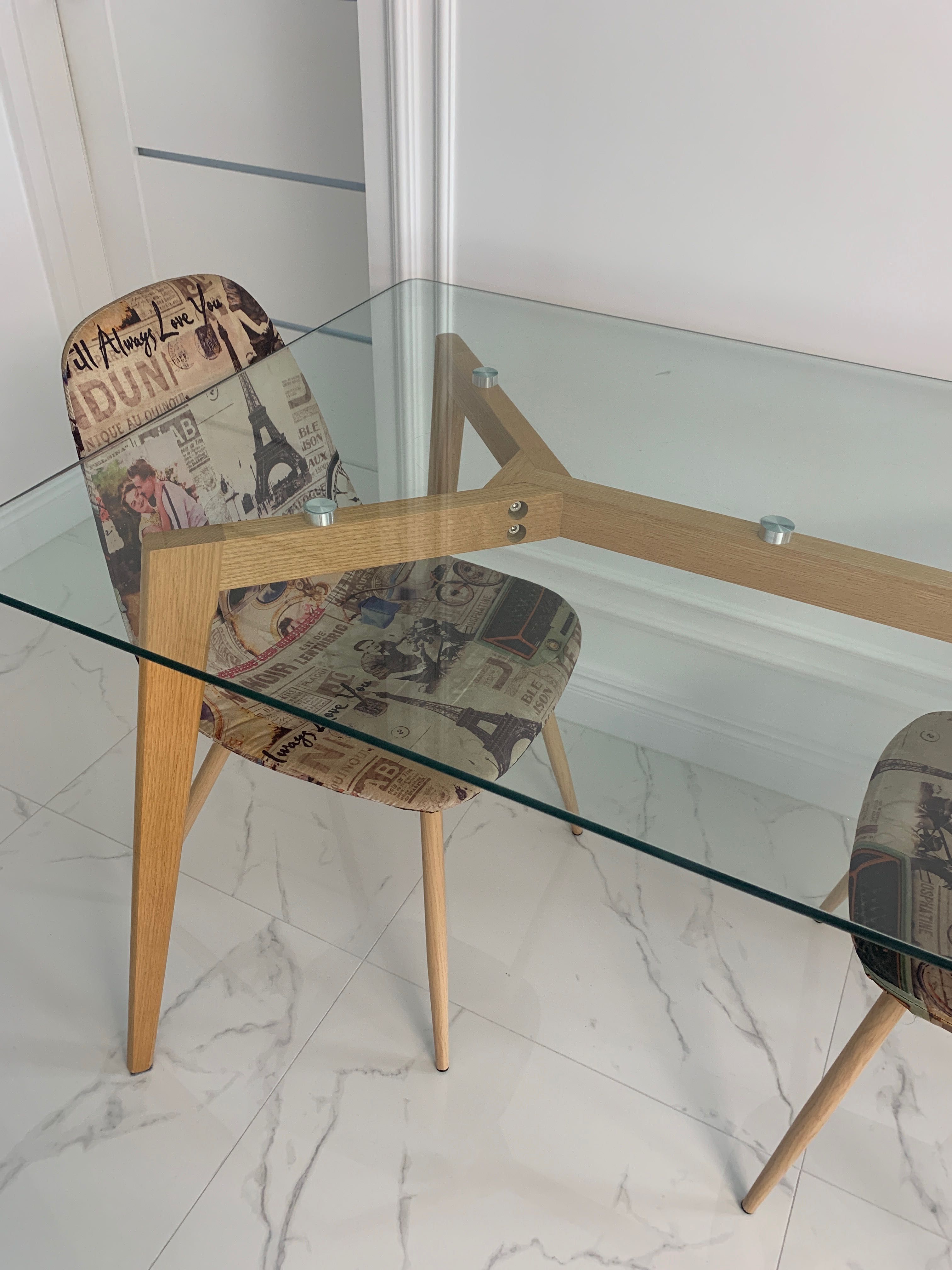 Stół szklany blat 120/80 cm i dwa krzesła