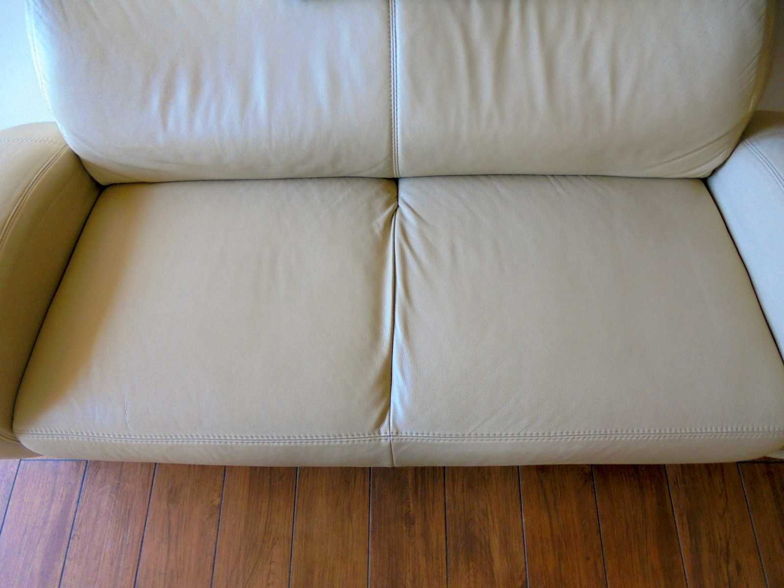 Sofa skórzana ETAP Rosso z zagłówkiem, skóra naturalna w kolorze ecru