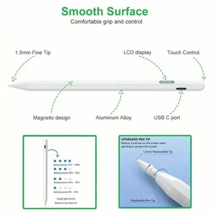 Стилус Универсальный Электронный Активный с LED  дисплеем чёрный