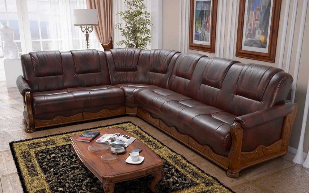 Narożnik wersalkowy skórzany 3/2 KOMFORT skóra naturalna/dąb PRODUCENT