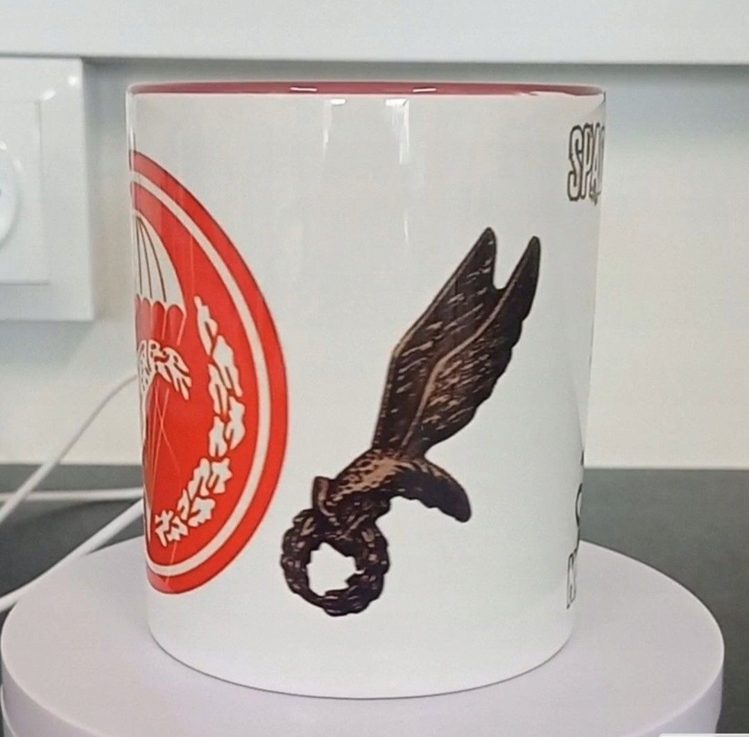 Kubek porcelanowy biały, Desant, Hej Spadochroniarzu