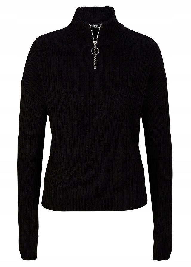 B.P.C sweter czarny ze stójką i suwakiem ^44/46