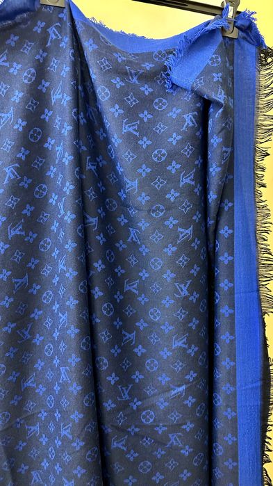Палантін хустка велика натуральна LOUIS VUITTON синя чорна двостороння