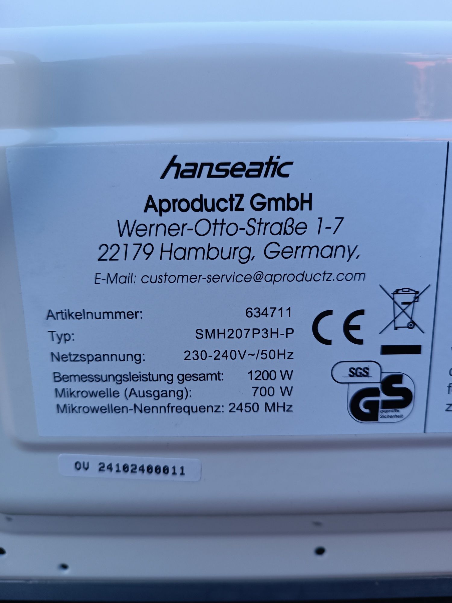 Mikrofalówka Hanseatic SMH207P3H-P brak pierścienia talerza