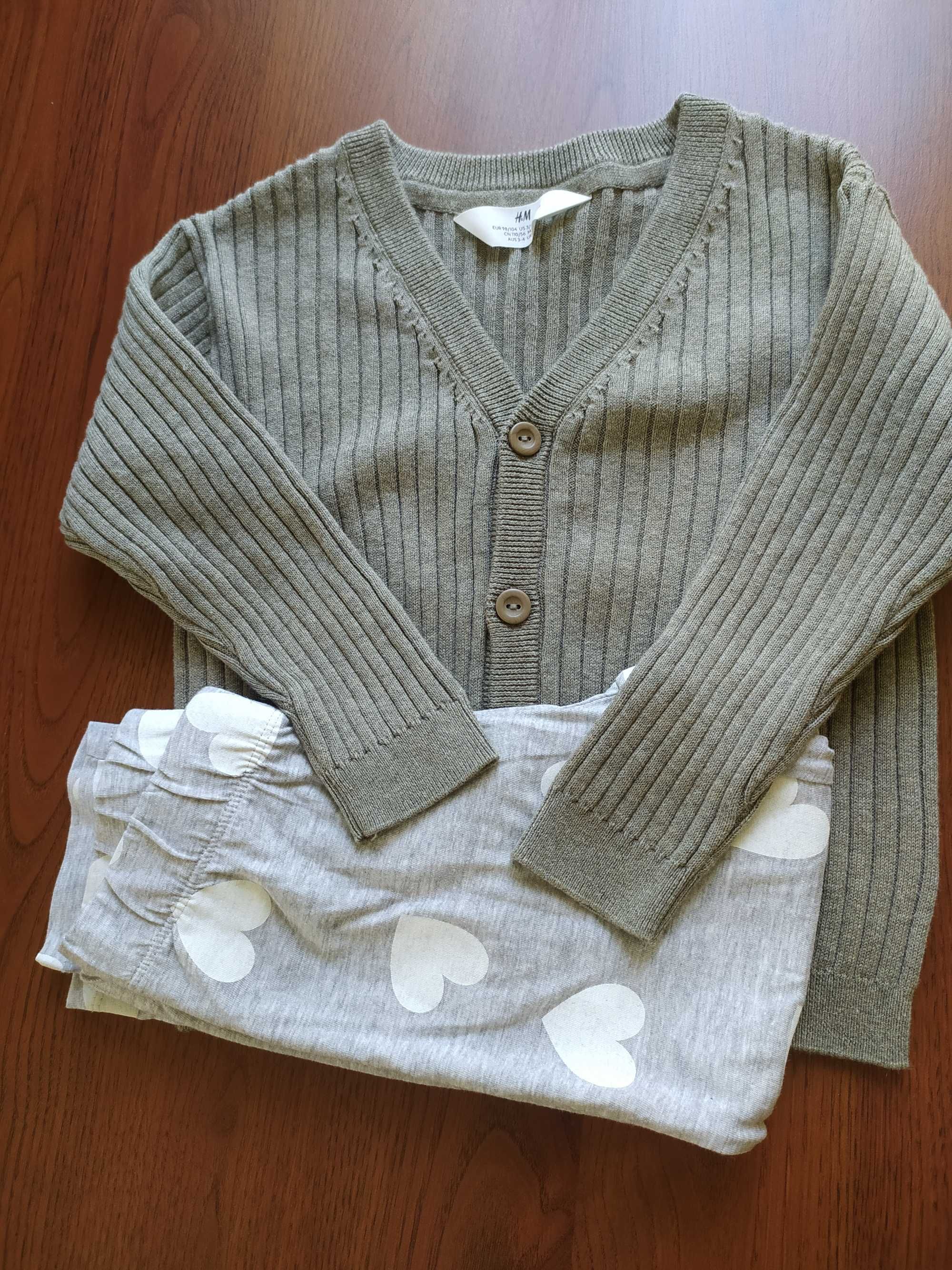 Nowe getry, sweterek rozpinany h&m dla dziewczynki 98-104 cm