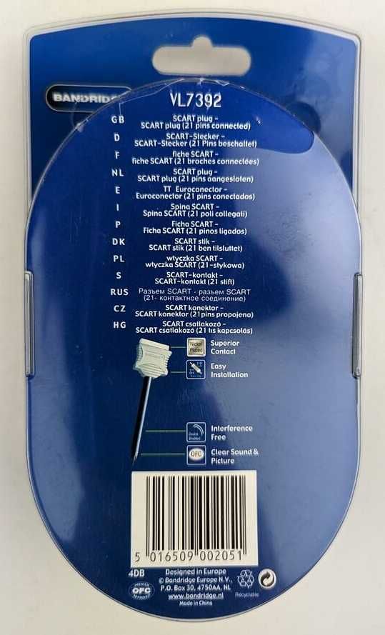 Кабель Bandridge VL7392 SCART to SCART 1,5m