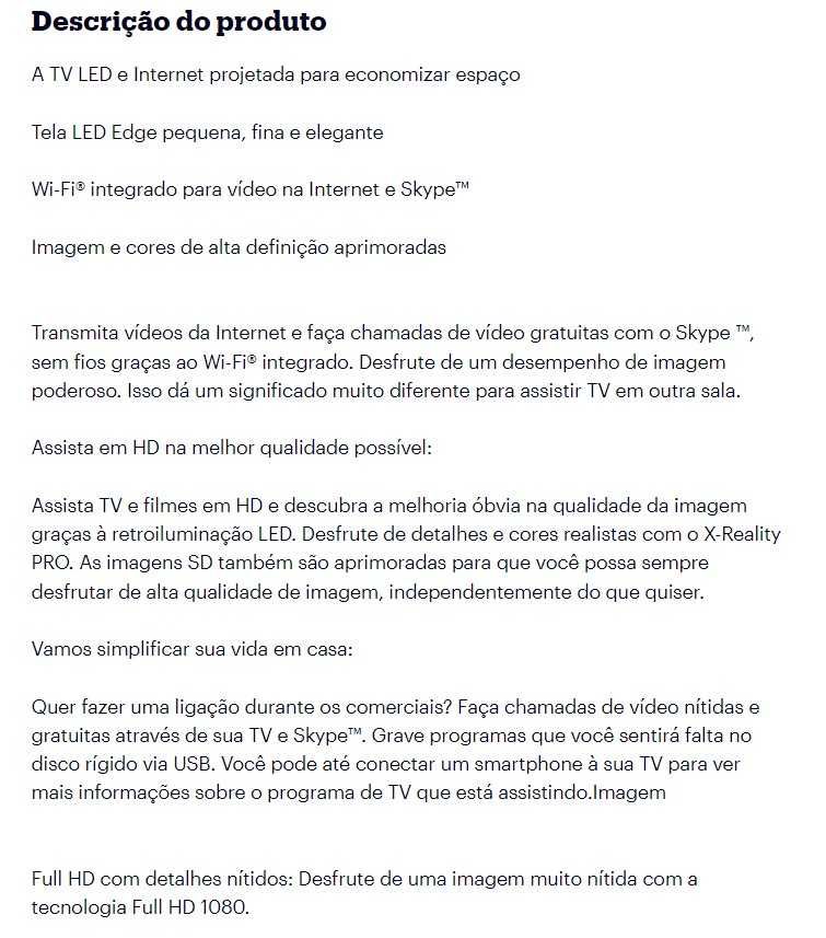 TV Sony Bravia Branca ideal para quarto -Bom som 24"