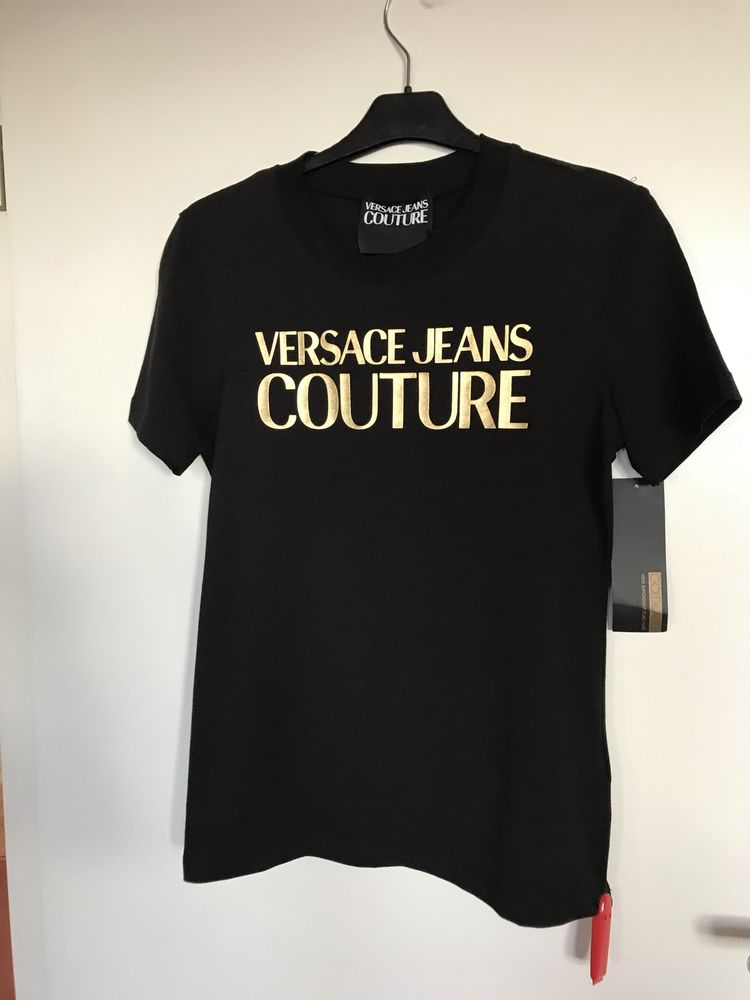 TShirt Versace Couture Jeans , czarny/biały ze zlotym logo, S